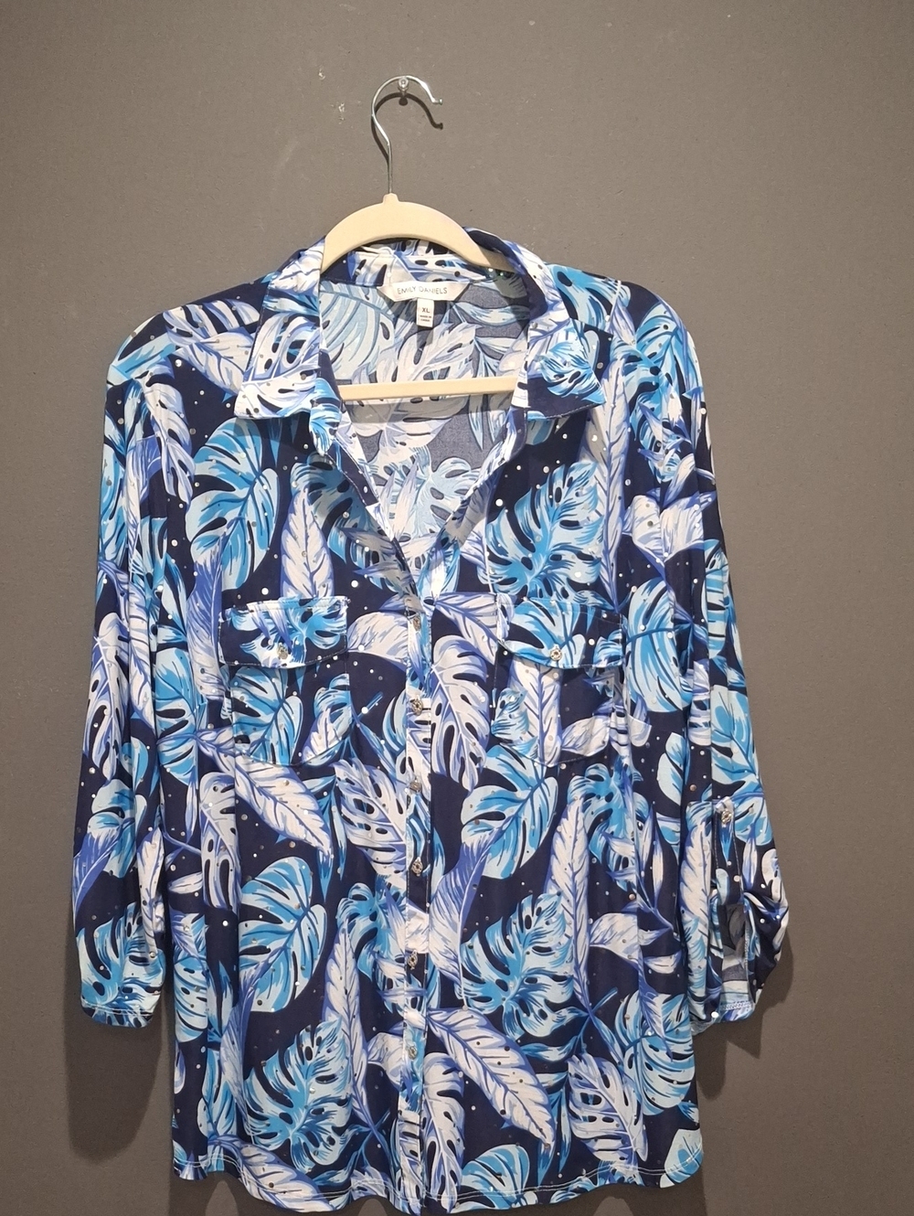 Blue Tropical Print Button-up Shirt